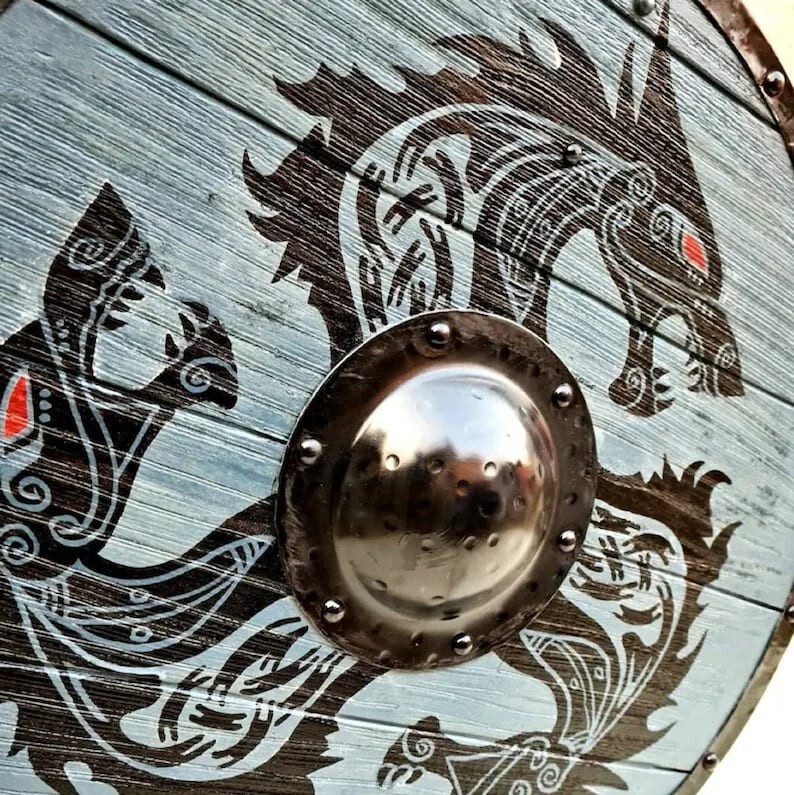 Medieval Viking Shield Wolf Authentic Battleworn Decorative Designer