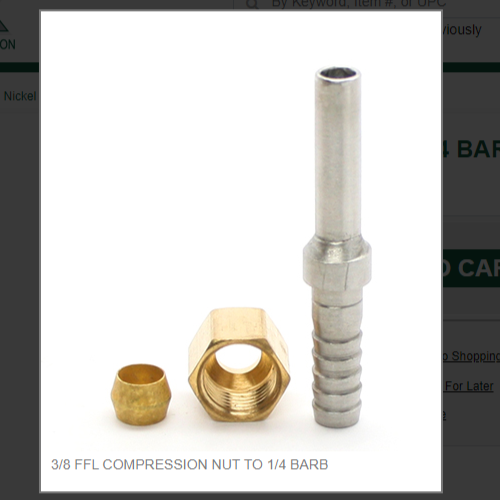3/8 FFL COMPRESSION NUT TO 1/4 BARB # 7280
