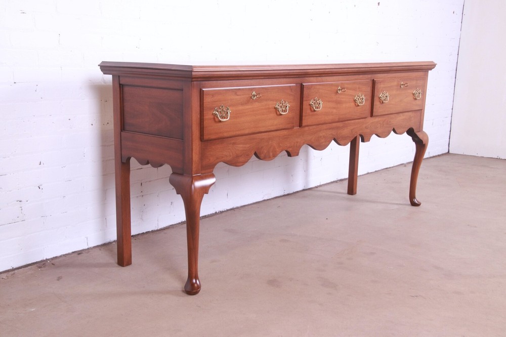 Henkel Harris Queen Anne Solid Walnut Sideboard Credenza, Newly Refinished