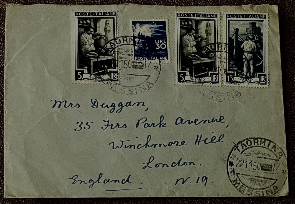 Italy  Stamped 1950 Envelope