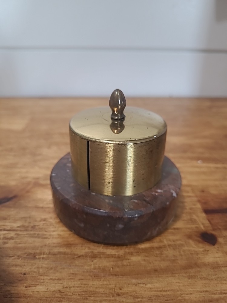 Vintage Brass Postage Stamp Roll Holder With Marble Base