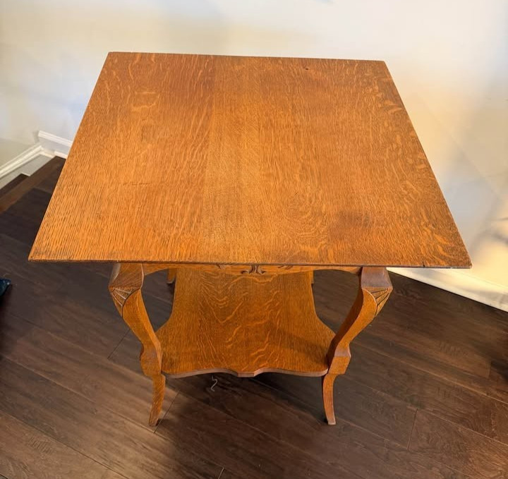 Antique Solid Oak Side Table / Lamp Table – 26” Square – Arts & Crafts
