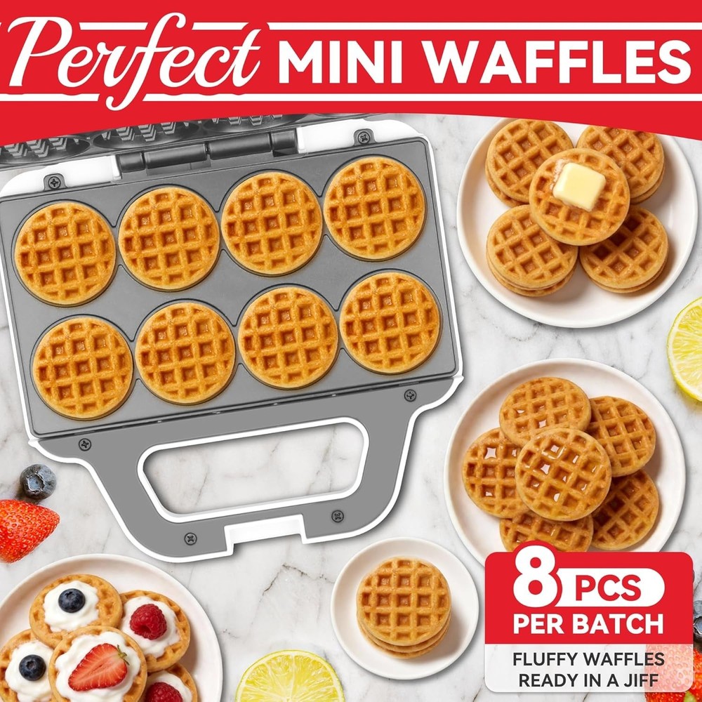 Mini Waffle Maker Machine, Tiny Waffle Bites Iron for Kids, Bake 8 x 2'' Tiny...