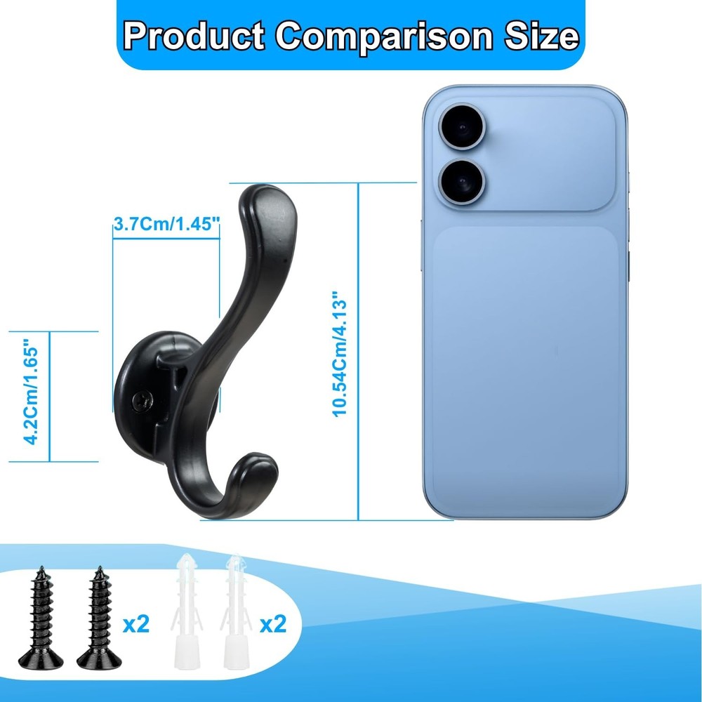 Coat Hooks Wall Mount, Hooks for Hanging Heavy Duty, Double Hook Wall Mounted...