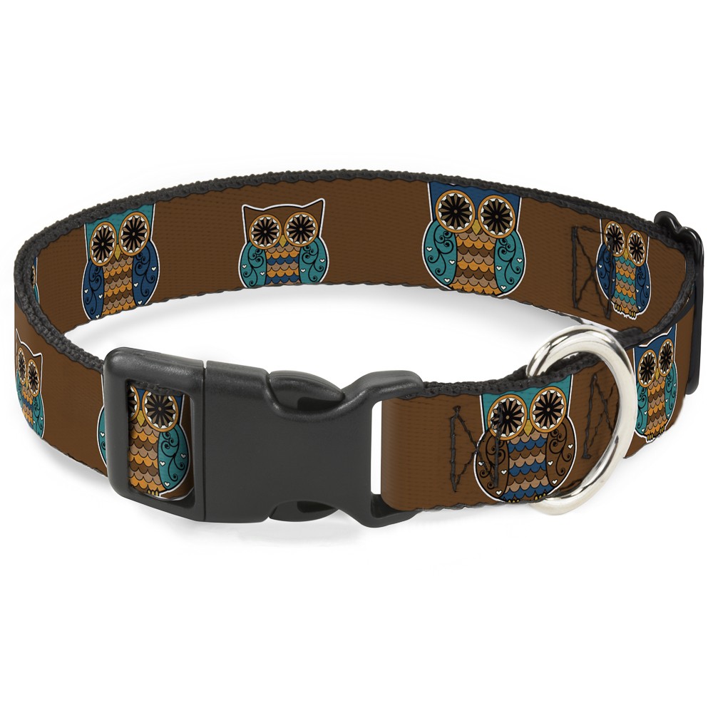 Plastic Clip Collar Owls Brown/Pastel Medium 11-16.5"