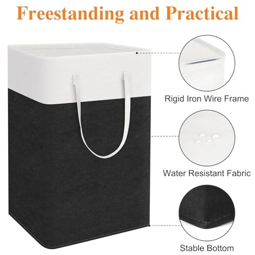 laundry basket 3-Pack, laundry hamper, Hamper with handles, 75L Black