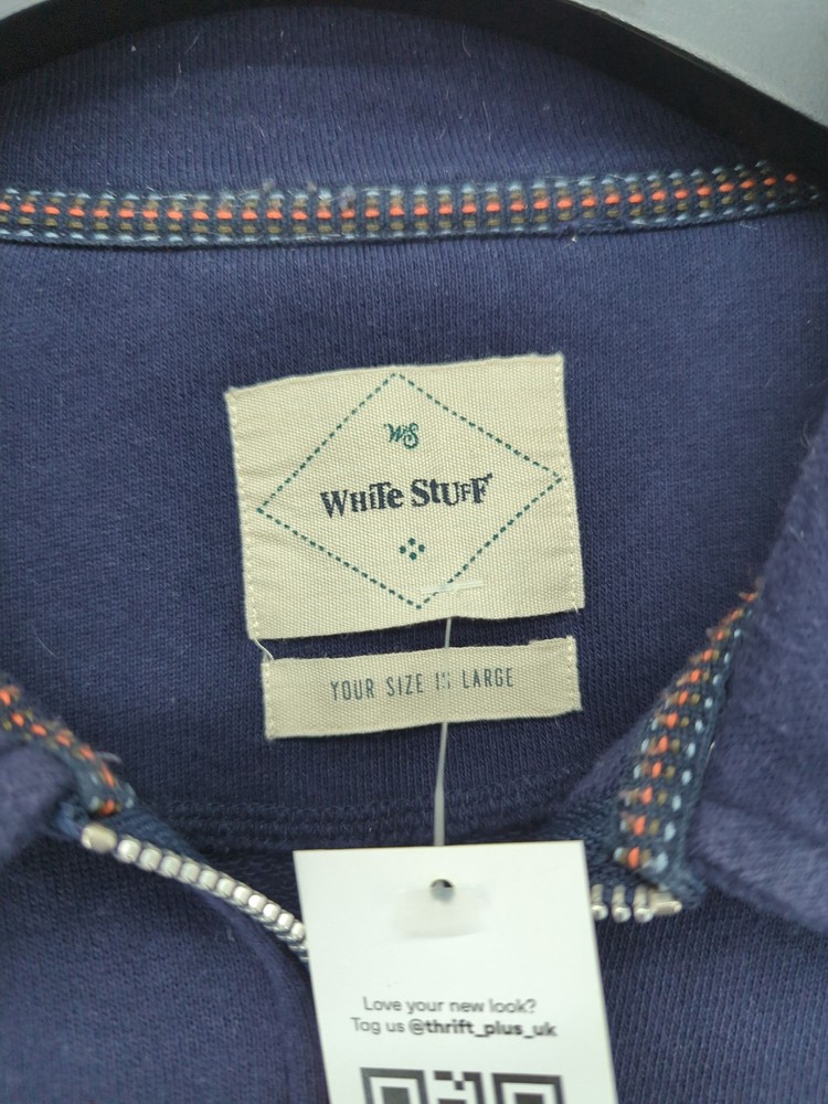 White Stuff Men's Jumper L Blue 100% Cotton Collared Pullover