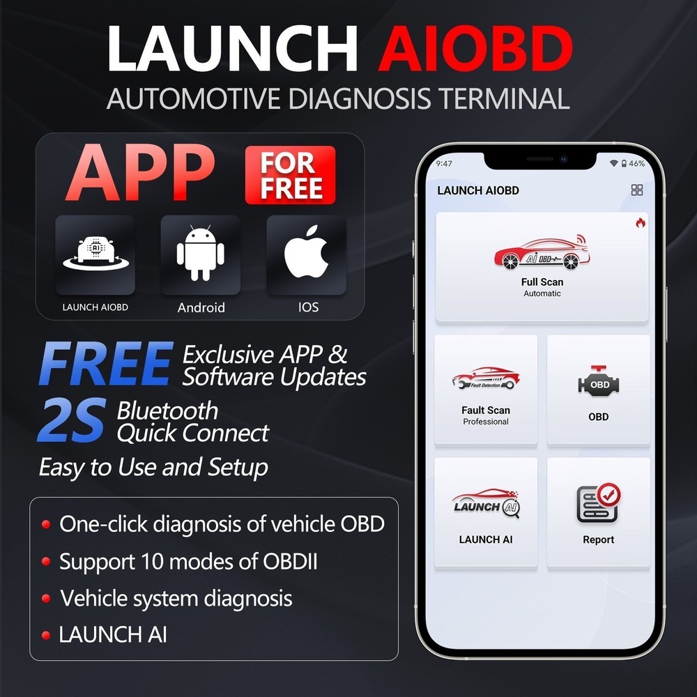 *LAUNCH AIOBD Car Diagnostic Tool Full System Bluetooth OBD2 Code Reader Scanner