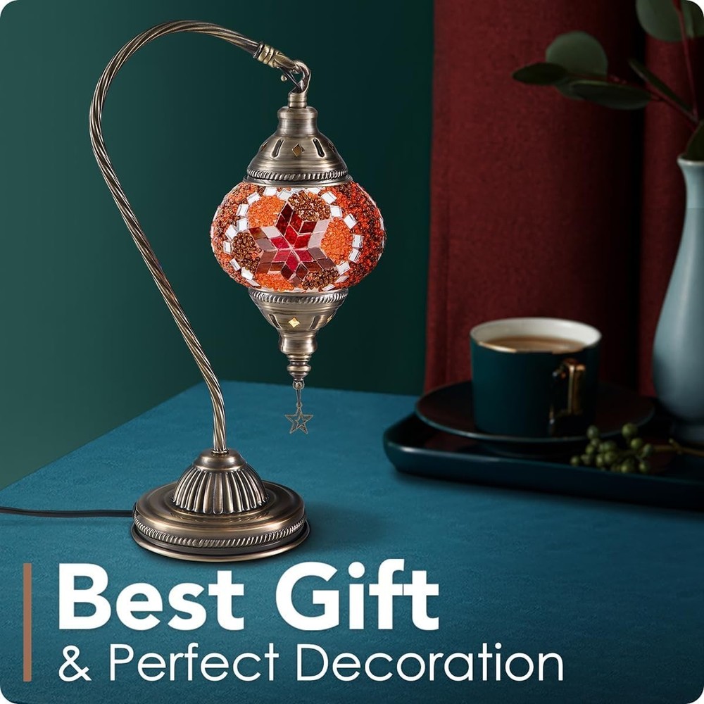 Artistic Moroccan Bedside Lamp with Bronze Base - Remote Control & LED Included
