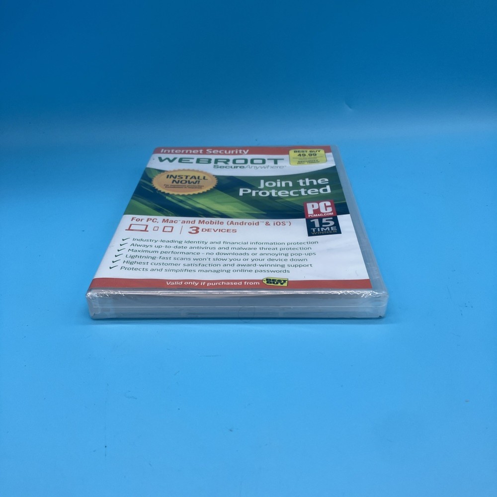 Webroot Secure Anywhere Internet Security 3 Devices for PC/MAC/Mobile NEW SEALED