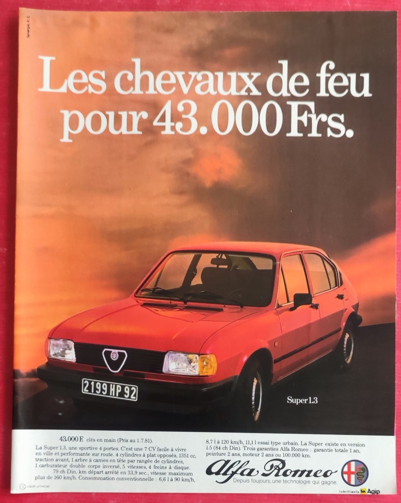 Press advertisement: Alfa Romeo Super 1.3 automobile