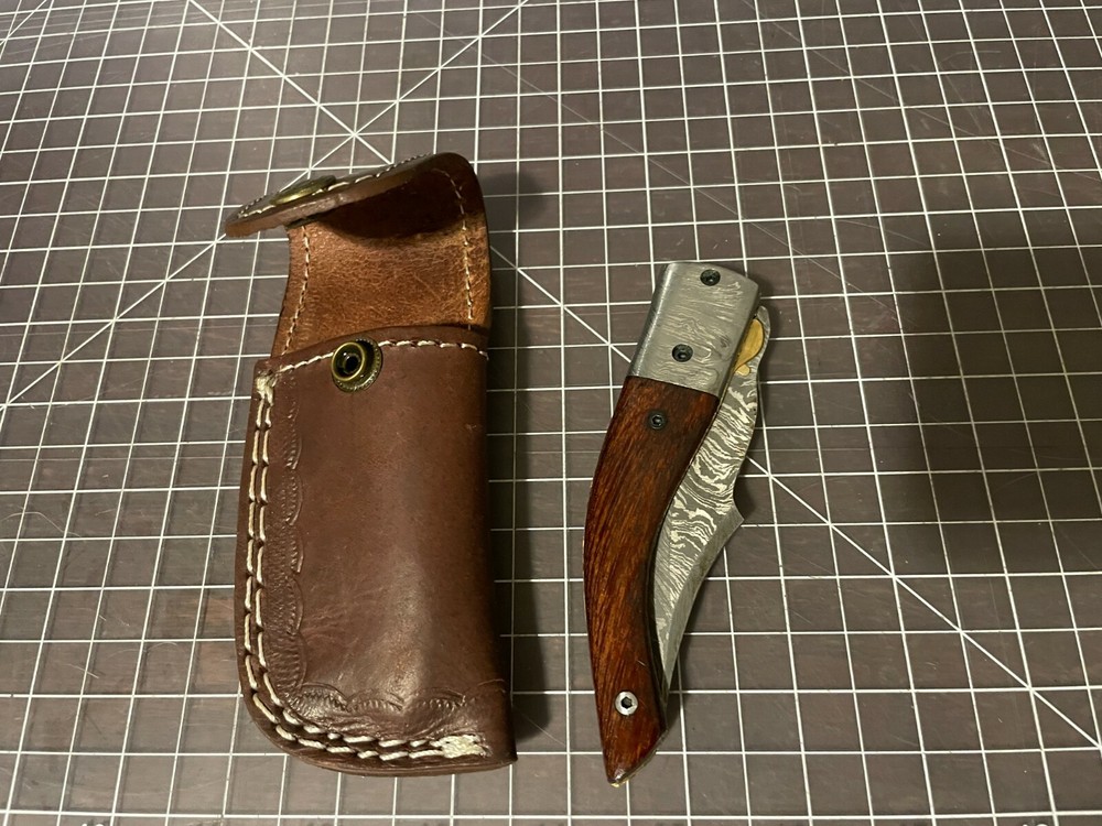 North Rustic  Folding Knife Hammered Steel WITH SHEATH