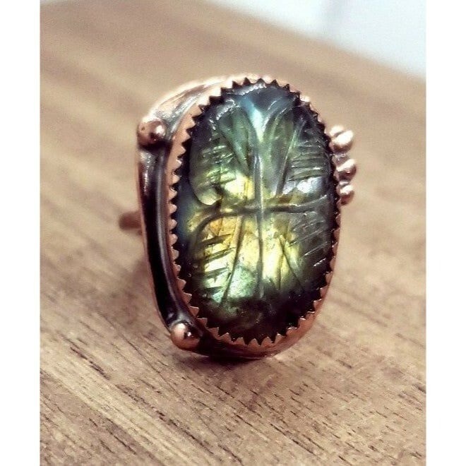 Labradorite butterfly rainbow crystal copper Ring handmade size 6 metalwork