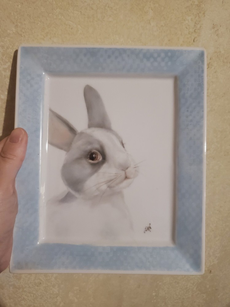 Bunny Rabbit Platter/Plate Easter Handpainted. Signed