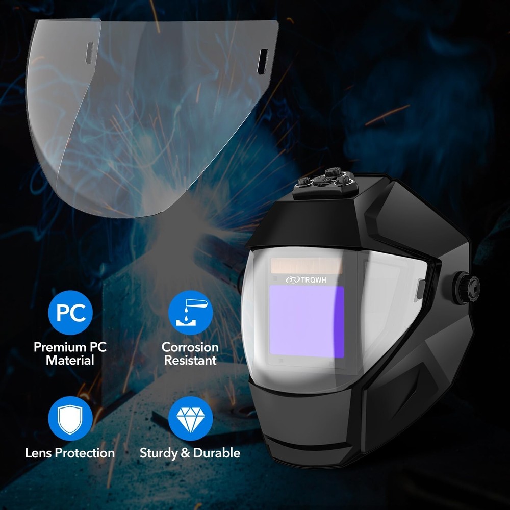 TRQWH Panoramic View Welding Helmet 3 Outside & 2 Inside Cover Lens