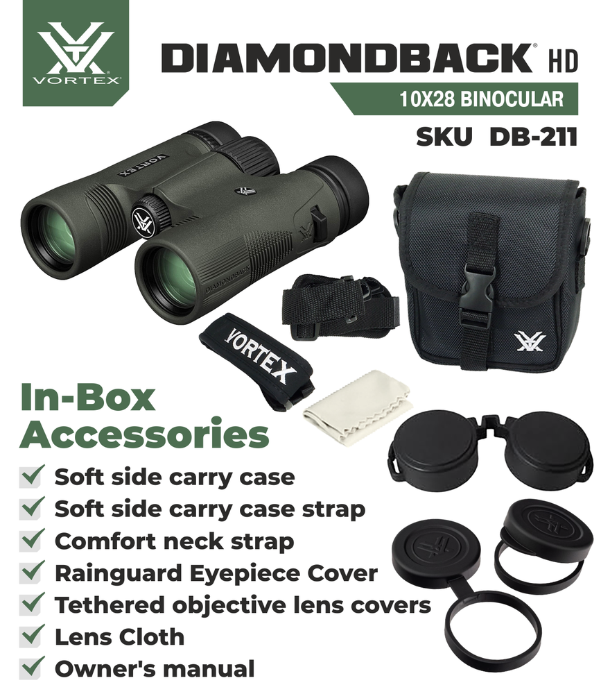 Vortex Optics DB-211 Diamondback HD 10x28 Binocular with Free Hat Bundle