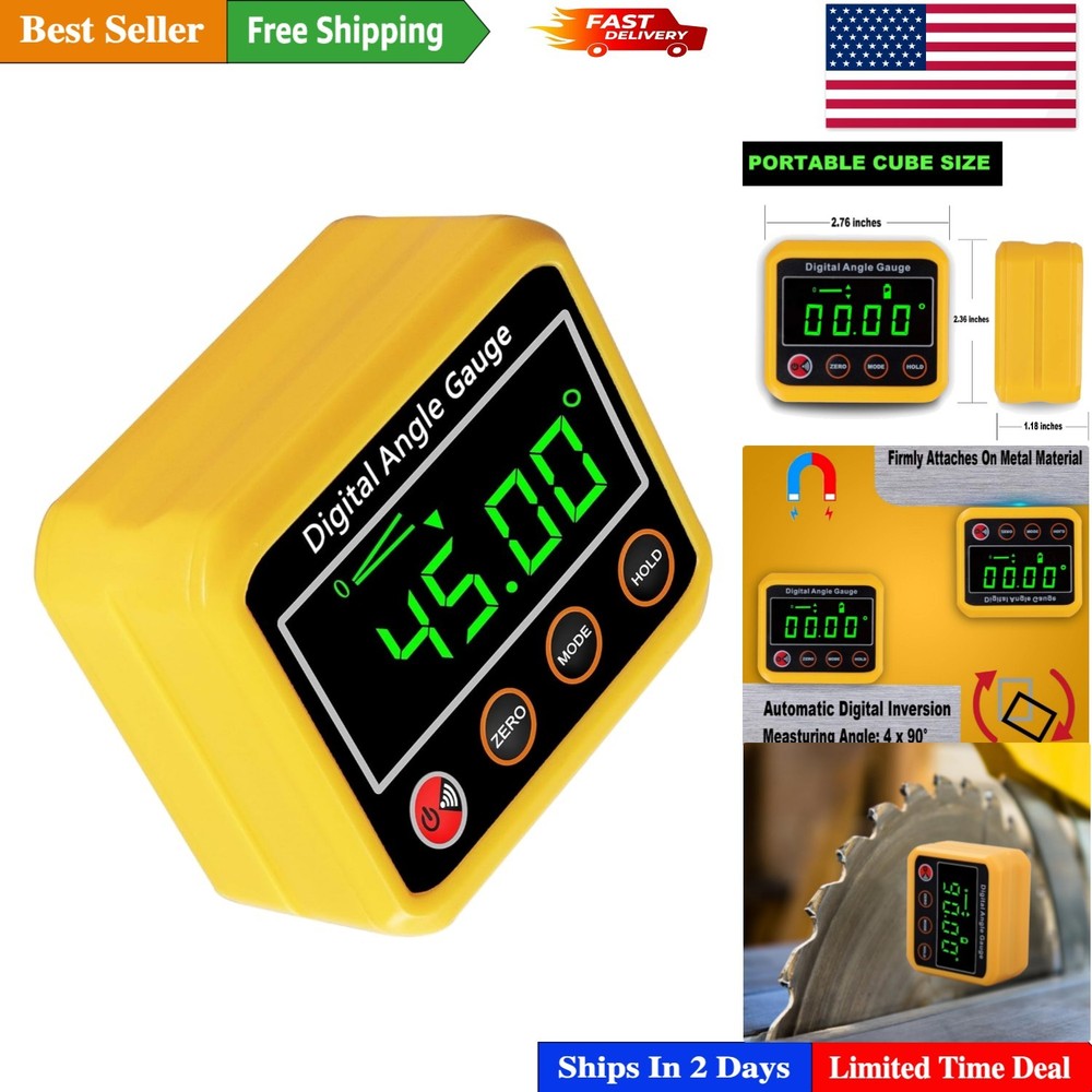 Versatile Magnetic Digital Level Gauge with Memory Functions - Yellow Protractor