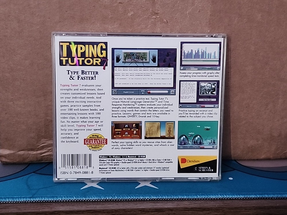 TYPING TUTOR 7 Simon & Schuster CD-ROM PC Windows 95 -3.1 - Mac