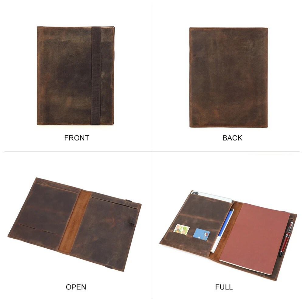 Genuine Leather Notebook Portfolio File Folder Book Cover Tablet Case For iPad