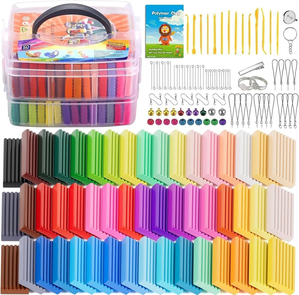 50-Color Polymer Clay Starter Kit with Sculpting Tools & Instructions