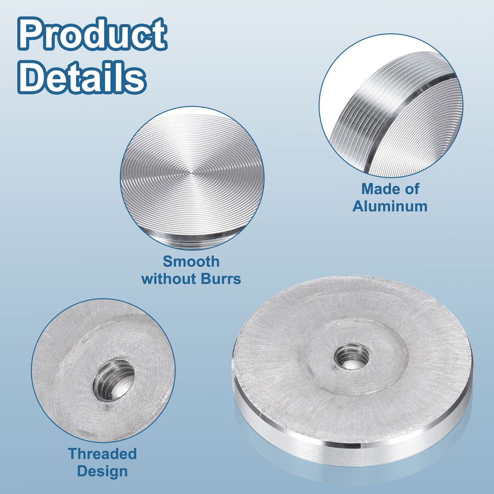 4pcs M8 Thread 50mm Diameter Round Shape Aluminum Disc Hardware, Silver