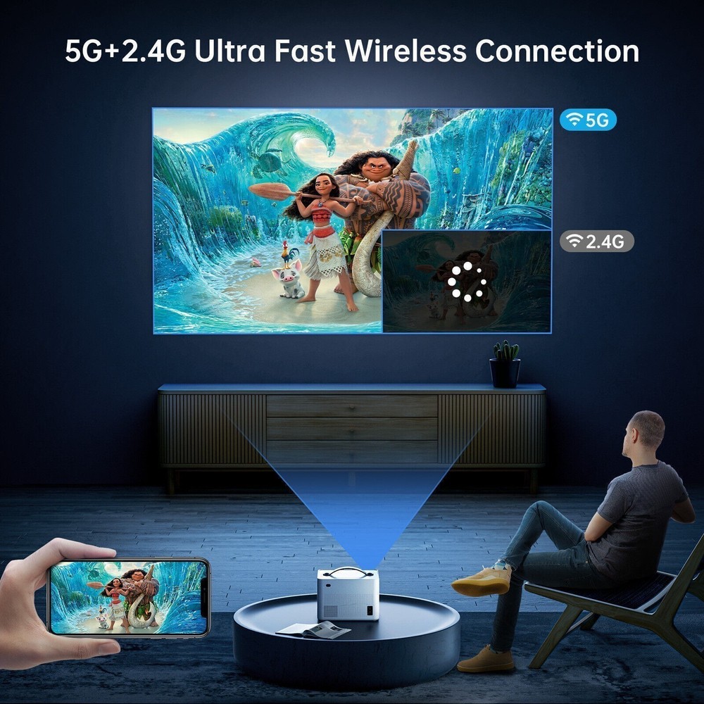 Native 1080P Smart Projector WiFi Bluetooth 4K Home Theater For Android iPhone