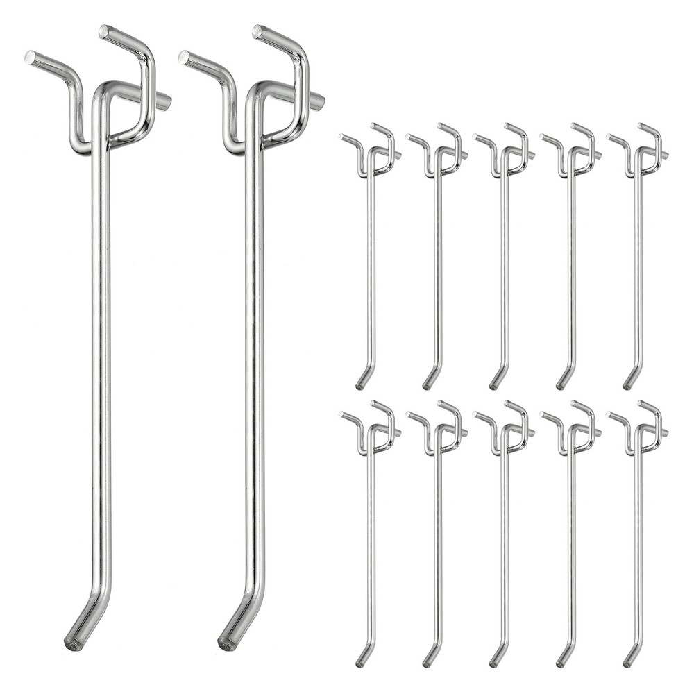 12 Pcs Pegboard Hooks, 5.9" Peg Board Hooks Kit, Silver Tone (1mm)