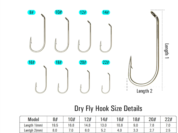 Dry Fly Hooks for Fly Tying, Model 100, Qty 100 Hooks
