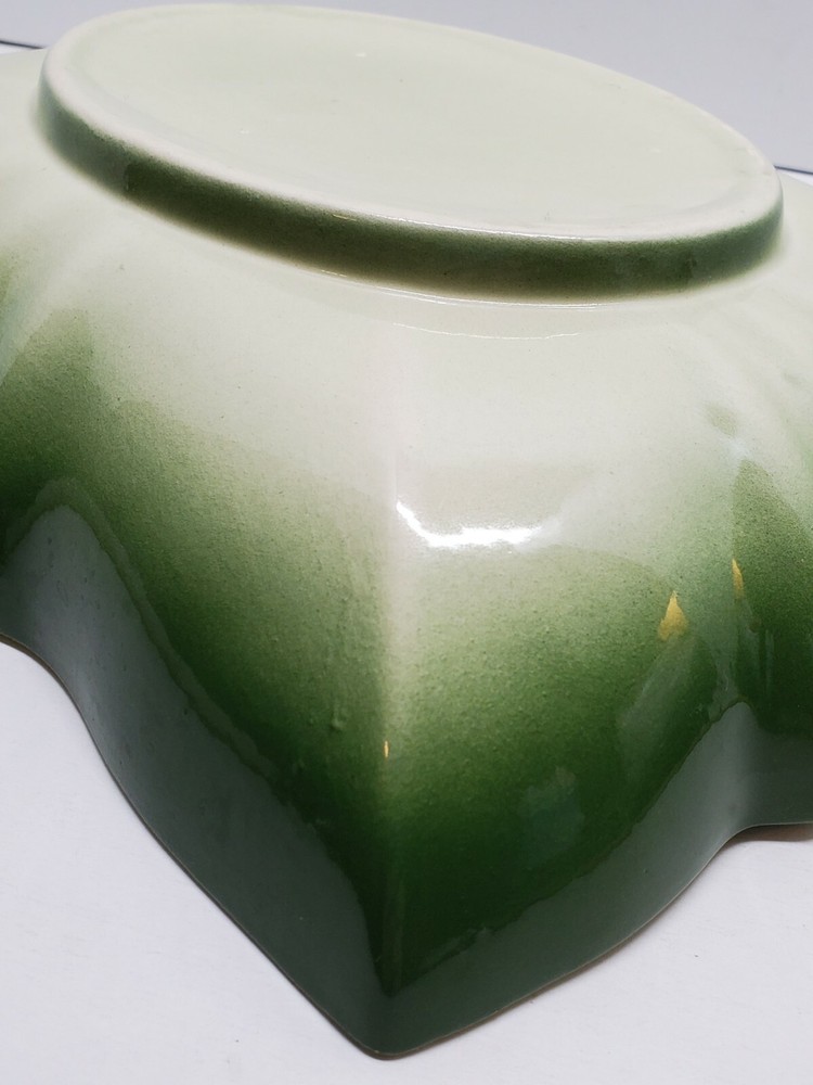 Vtg Retro Cucumber Green Scalloped Ceramic Flower Bulb Planter Dish Rectangular