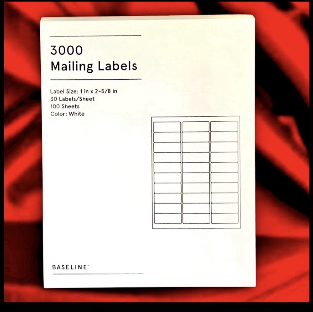 Baseline Blank Address Mailing Labels 3000 Per Pack Size 1”x 2-5/8"