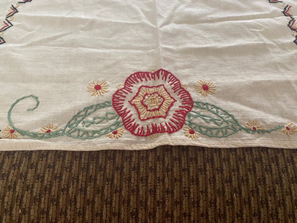 Embroidered Table Runner & Kitchen Wall Piece, Unfinished 2 Pc Linens Handmade