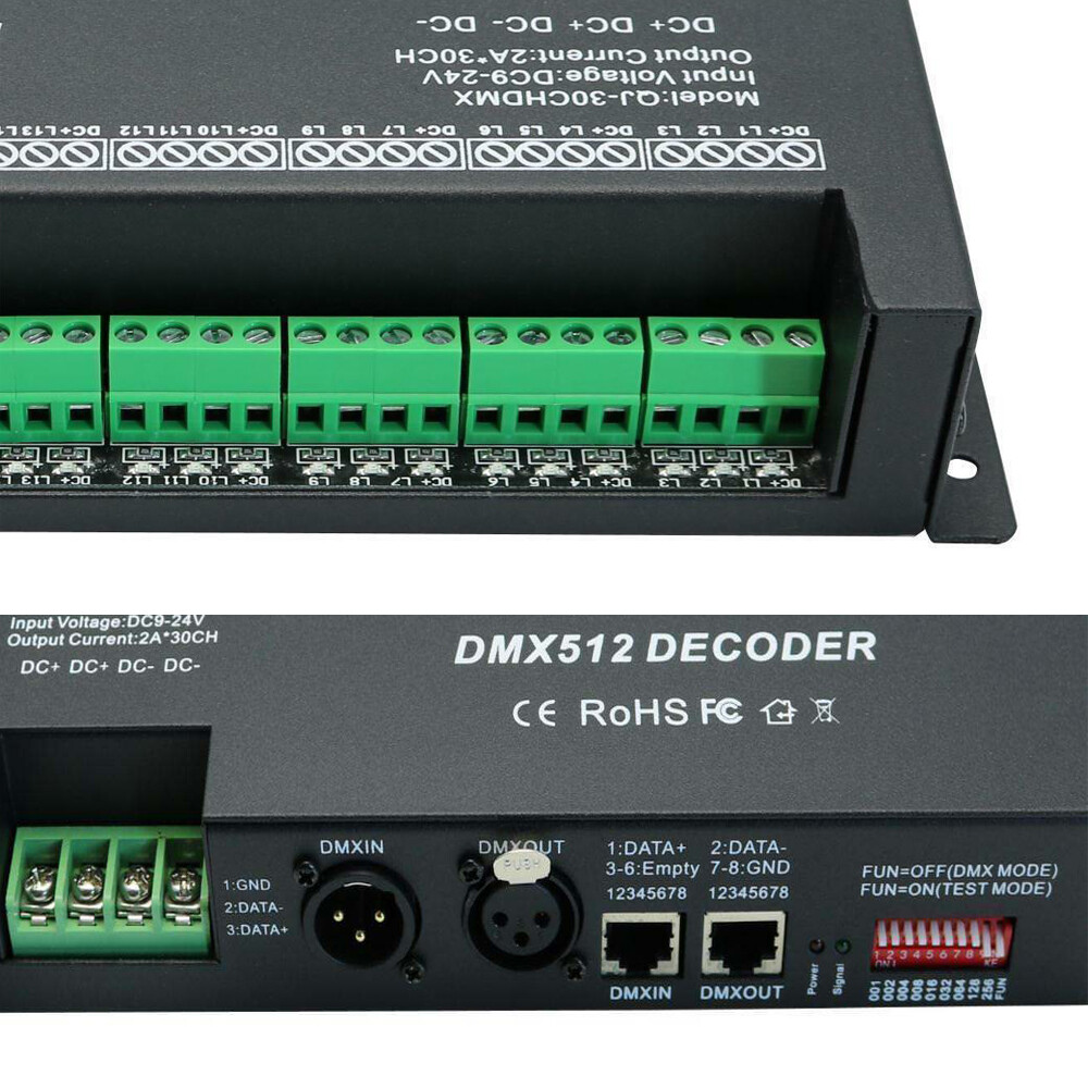 2A/30 Channel/30CH 512 DMX LED RGB Strip Controller DMX512 Decoder Dimmer 9V 24V