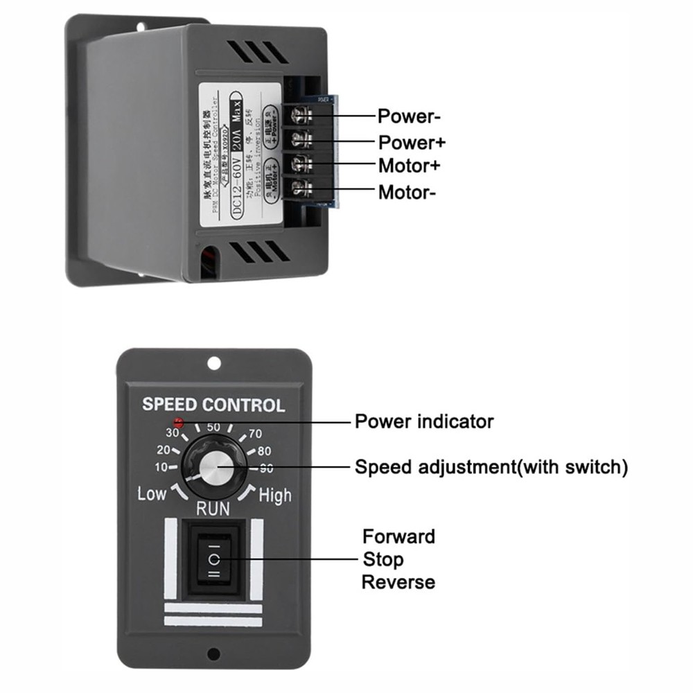 PWM DC Motor Speed Controller 12V 24V 36V 48V Variable Speed Switch Reverse 40A
