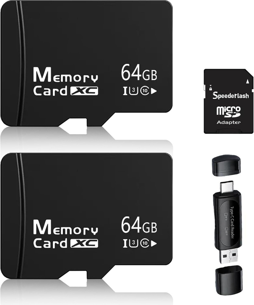 64GB 2-Pack Microsdxc Cards A1 U3 V30 SD Adapter USB Reader High Endurance TF Ca