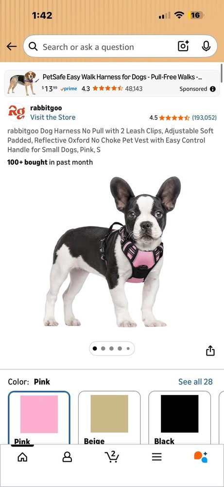 rabbitgoo No Pull Adjustable Reflective Padded Oxford Vest Harness Small Pink