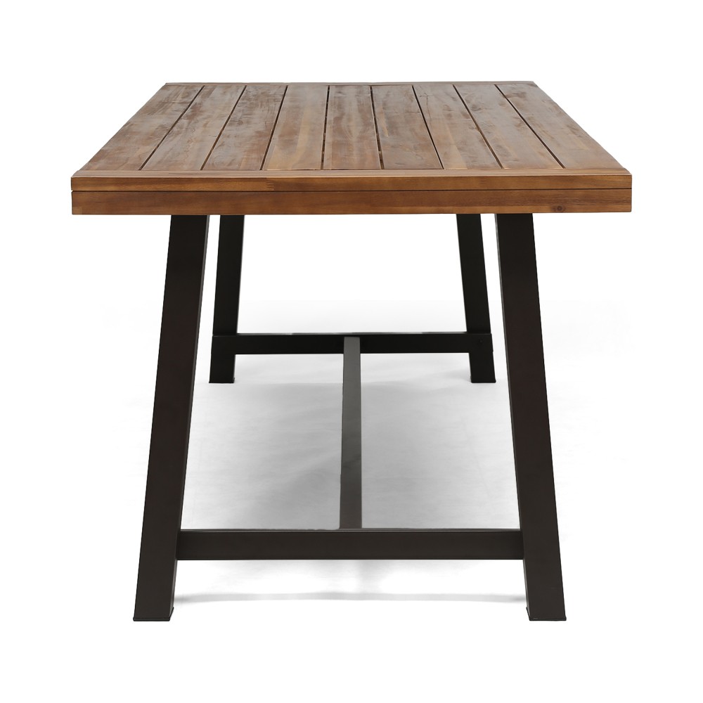 Outdoor Patio Dining Table 8-Seat Weatherproof Teak Wood Rectangular BBQ
