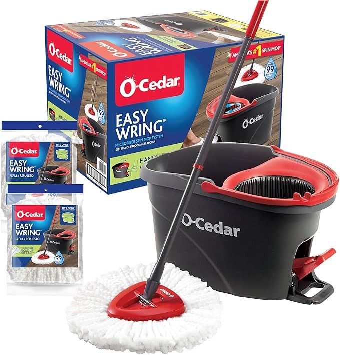 O-Cedar EasyWring Spin Mop & Bucket w/ 2 Refills Red