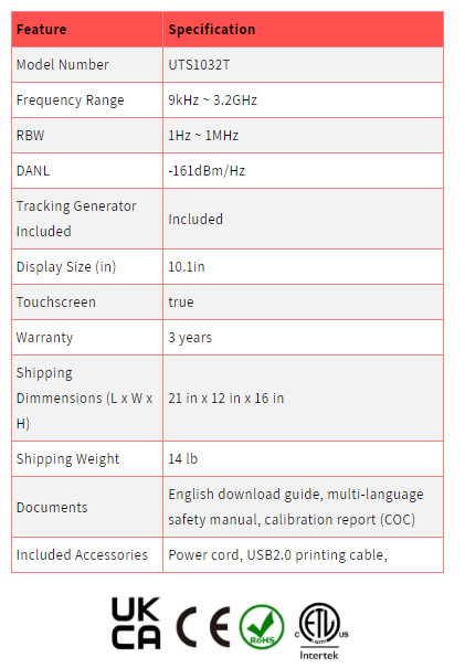 UNI-T UTS1032T 3.2 GHz Advanced Spectrum Analyzer Tracking Generator
