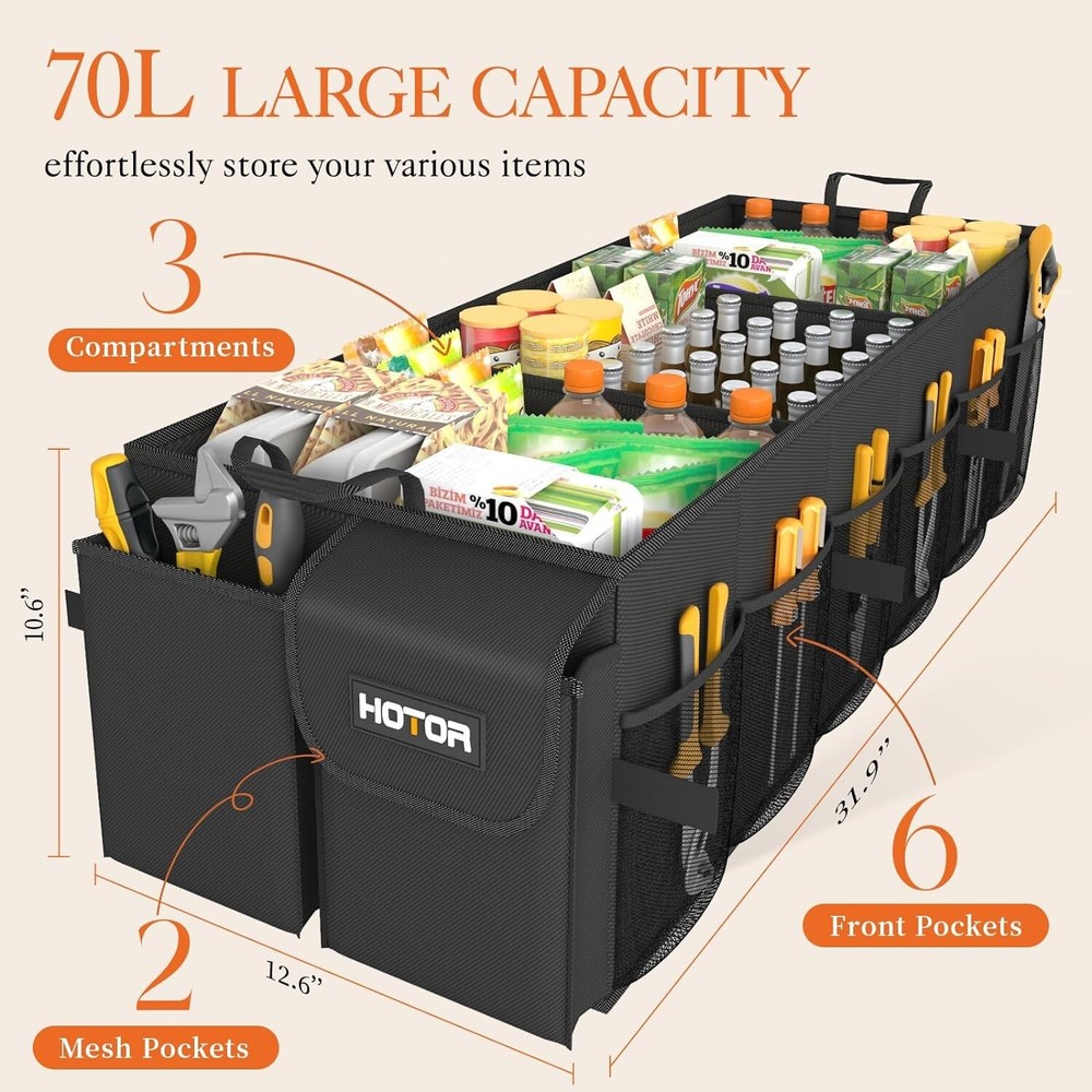 Durable SUV Trunk Organizer with 3 Compartments - Portable & Adjustable