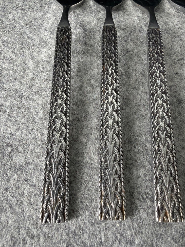 6 MCM JAPAN STAINLESS STEEL FLATWARE BRAIDED ROPE PATTERN Dinner Forks Flatware