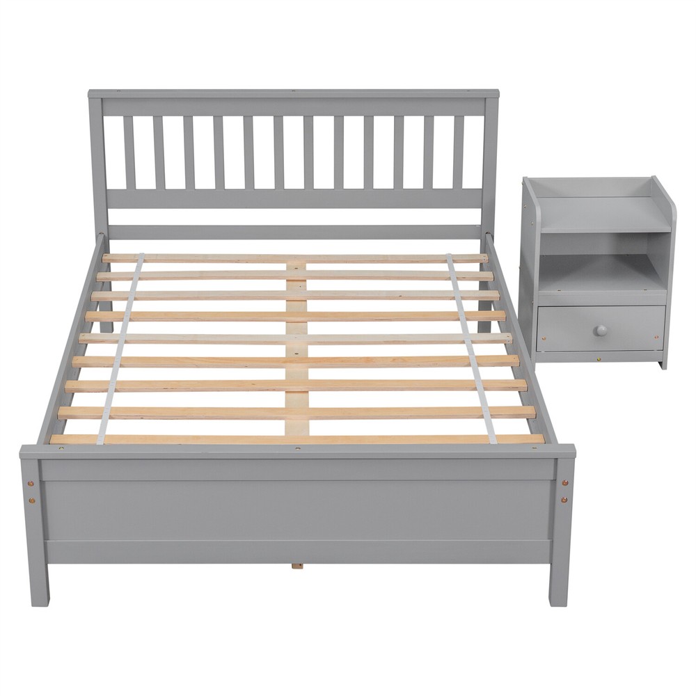 Full Size Bed Frame Wooden Platform Bed Frame with Headboard and Footboard