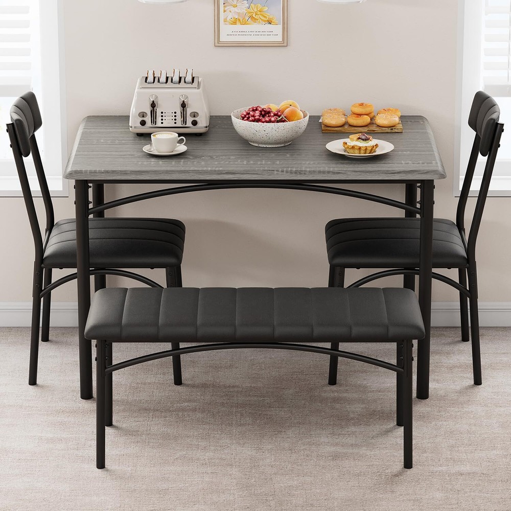Dining Set Table w/ Upholstered Bench & Chairs Dinette for Small Space Kitchen