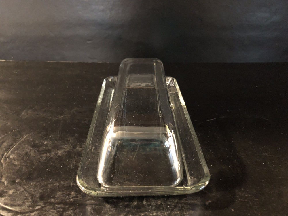 Clear Glass Butter Dish with Lid Rectangular Classic Covered