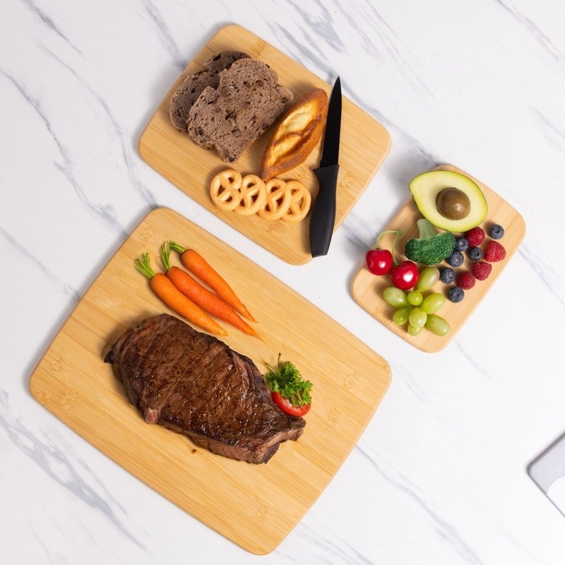 3 Piece Bamboo Cutting Board Set Eco-Friendly Durable Reversible Kitchen Use