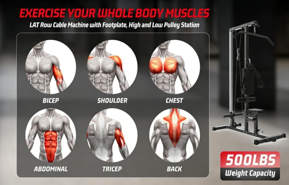 Home Gym LAT Pulldown Machine Row Cable Machine Tower Leg Hold Down 400LBS Back