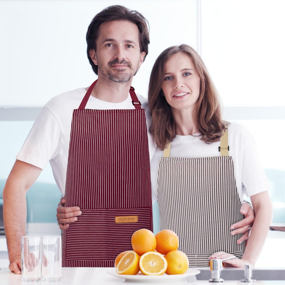 2 Pack Kitchen Aprons, Apron for Cooking with 2 Pockets, Unisex Adjustable Ne...