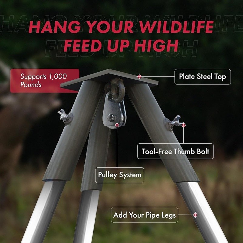 Heavy Duty Deer Feeder Tripod Steel System Tool-Free Setup Efficient Support