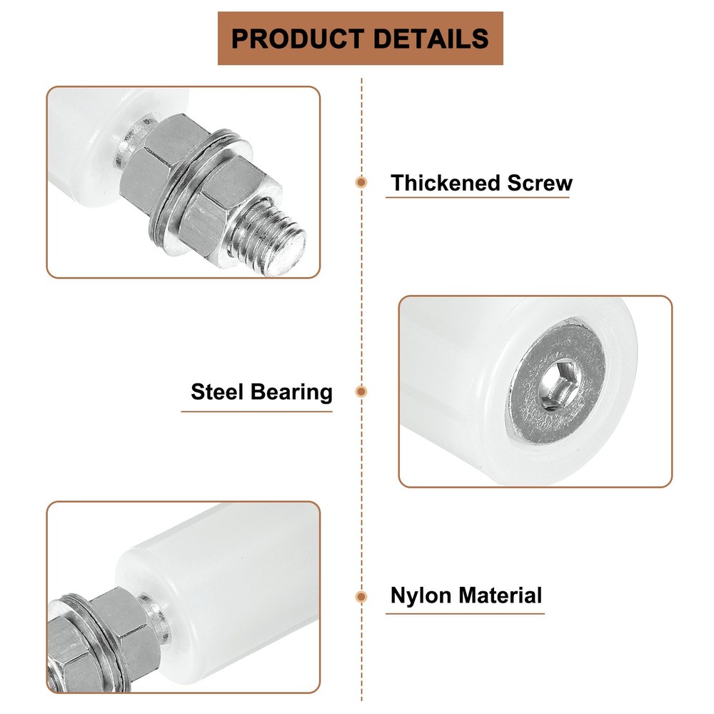 4Pcs 1.57" x 2.36" Slide Gate Guide Rollers, Nylon Bearing Guide Roller, White