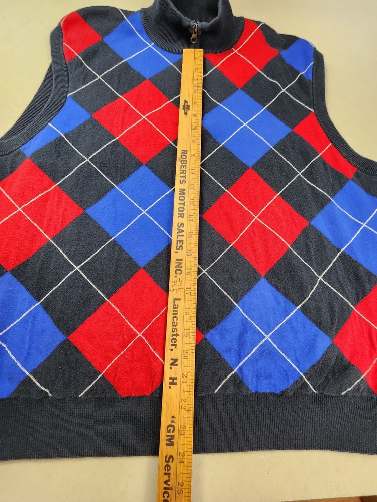 Chaps Golf 78 Mens Argyle Pattern XXL 1/4 Zip Pullover Cotton Vest