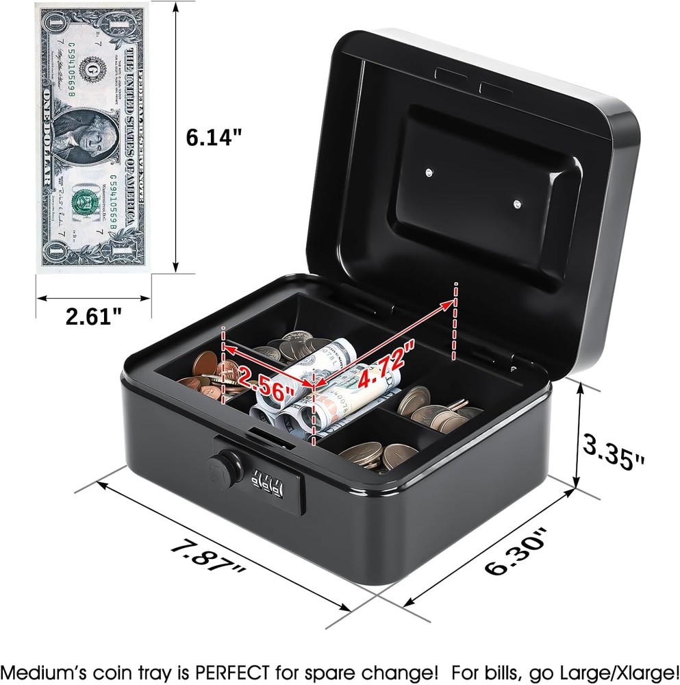 Medium Cash Box with Combination Lock - Portable Safe Storage for Valuables